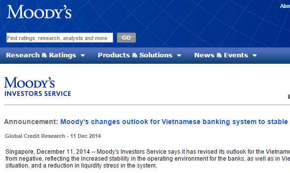 Moody's nâng triển vọng ngân hàng Việt Nam từ “tiêu cực” lên “ổn định”